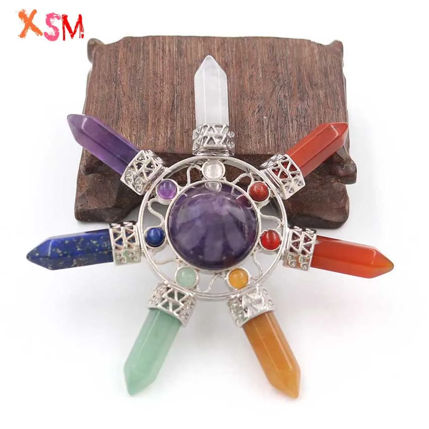 XSM Natural Stone Taper & 7 Chakra Points Energy Generator,Reiki Healing Crystal Gems,Balancing