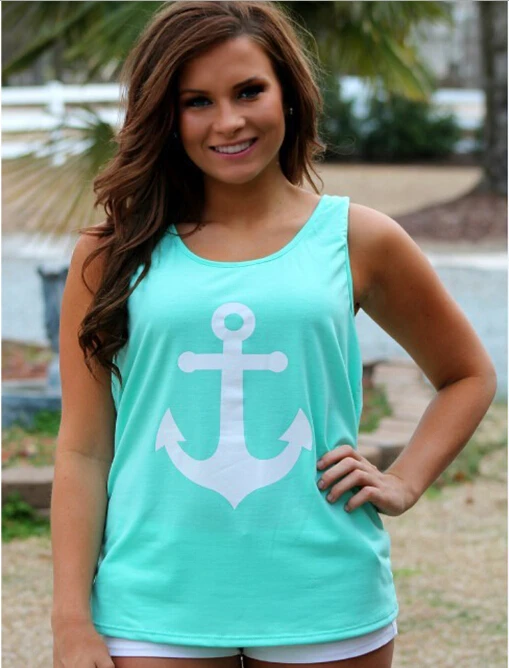 sexy tank tops women plus size summer fashion anchor print sheer plus size womens tank tops