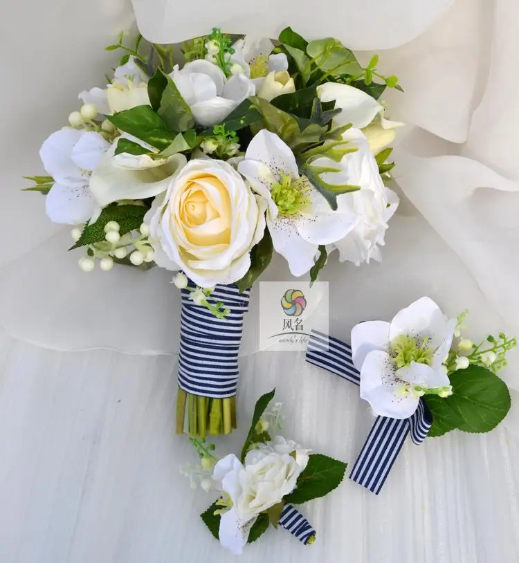 Ручной работы белый серебряный тюльпан лотос роза темно-синий цветок ручной