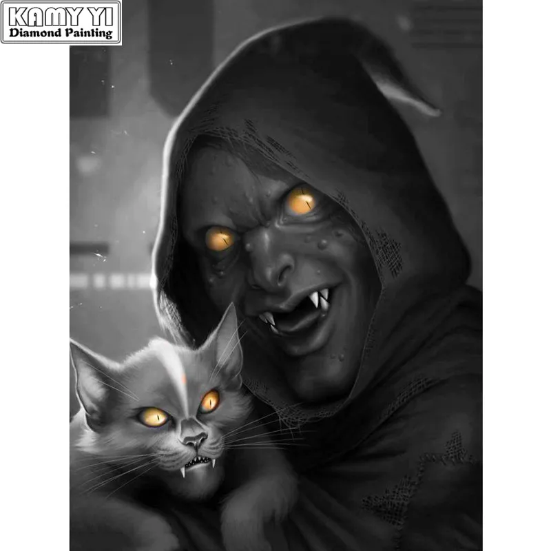 

100% Full 5D Diy Daimond Painting Scary Cat&Man 3D Diamond Painting Round&Square Rhinestones Diamant Painting Embroidery Decor