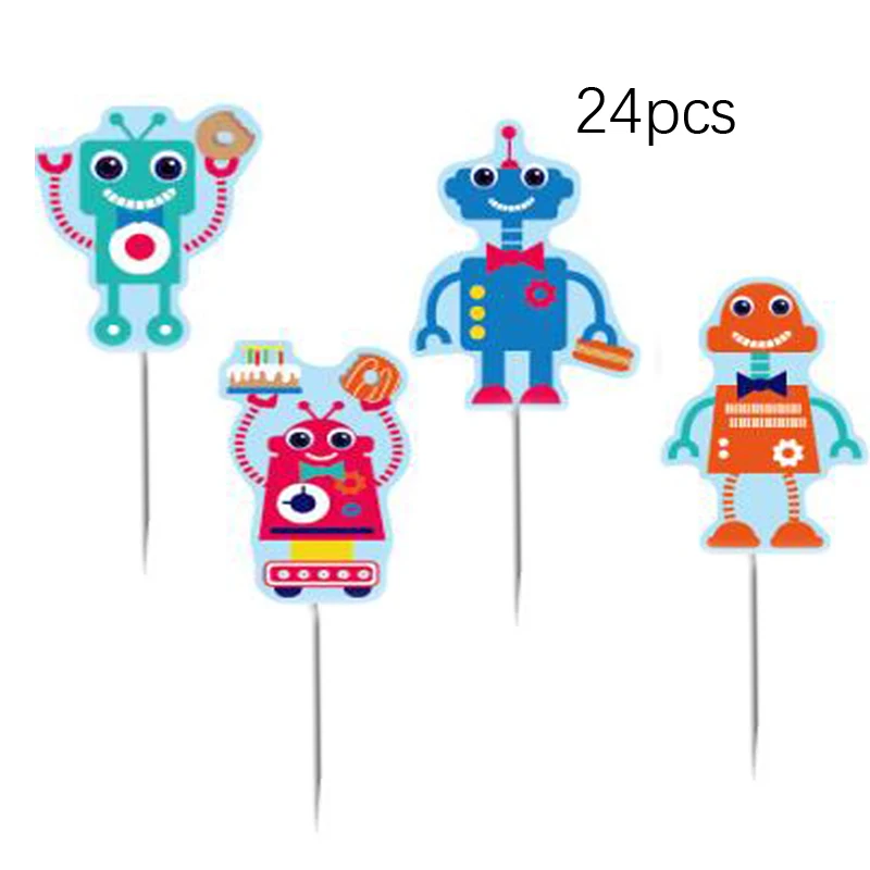

Omilut 24pcs Robot Space Birthday Cake Topper Astronaut Cupcake Topper Party Supplies Kids Birthday boy Baby shower Cake Decor