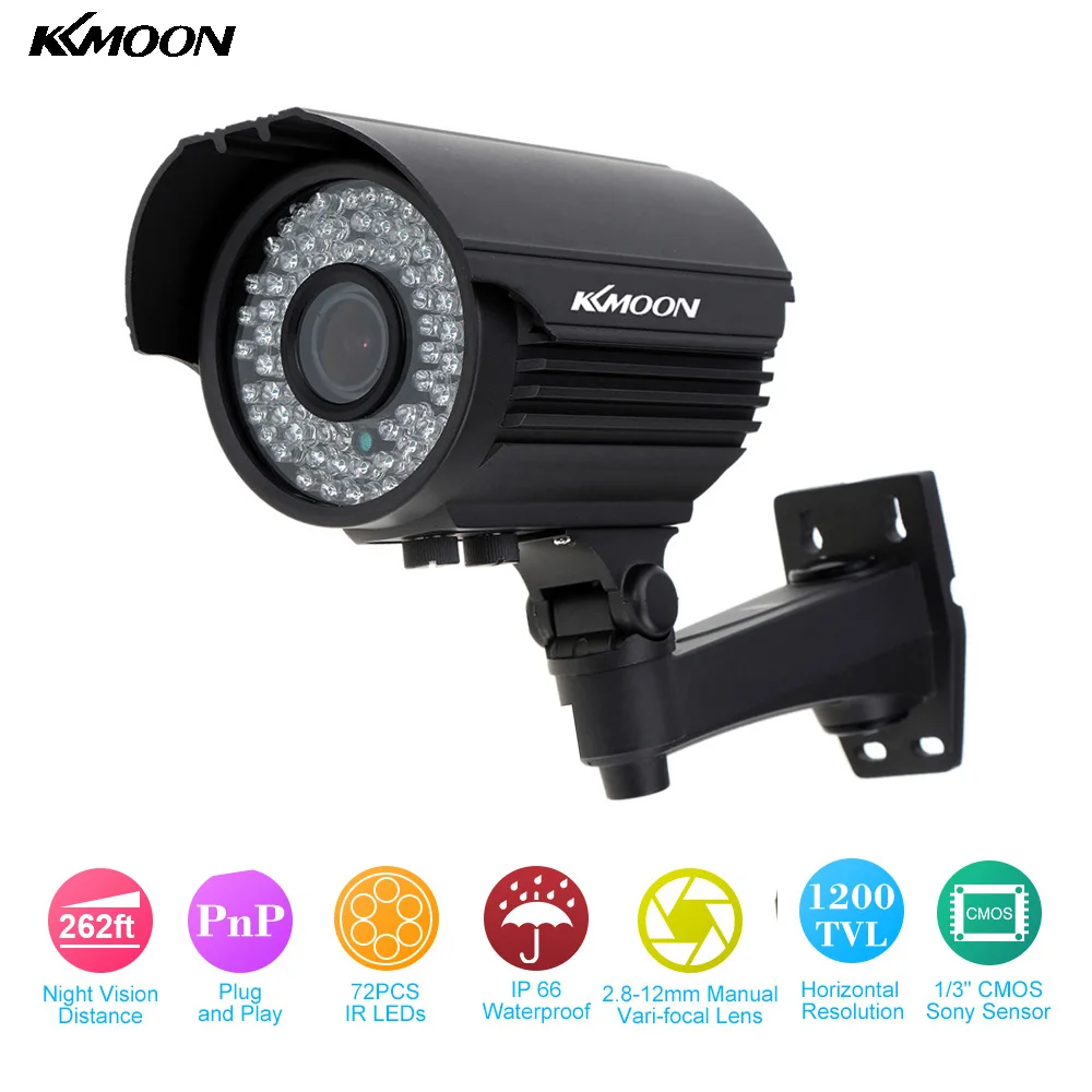 KKmoon Водонепроницаемый HD 1200TVL CCTV Камеры 72 Светодиодов ИК 2.8~ 12 мм Зум-Объектив С Переменным Фокусным Камеры Безопасности Открытый ИК-Наблюдения камера