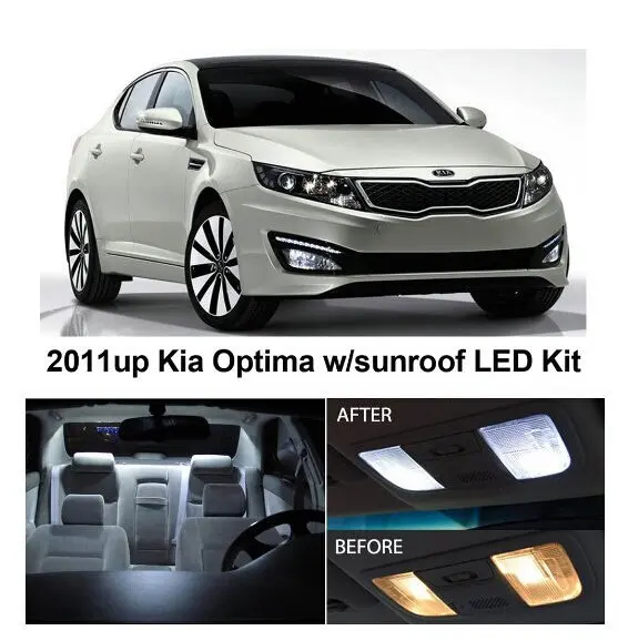 

Free Shipping 7Pcs/Lot car-styling Xenon White Package Kit LED Interior Lights For KIA Optima 2011 & up w/Sunroof