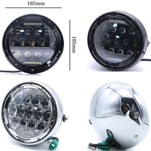DC 12 В мотоцикл " светодиодный налобный фонарь 7 дюймов мотоцикл ретро черный головной светильник универсальный скутер передний светильник мото цинковый сплав точечный светильник