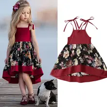 Vestido Vintage sin mangas para niñas pequeñas vestido de fiesta de princesa estampado Floral cinturón A-Line rodilla-longitud vestido traje de verano 1-6Y