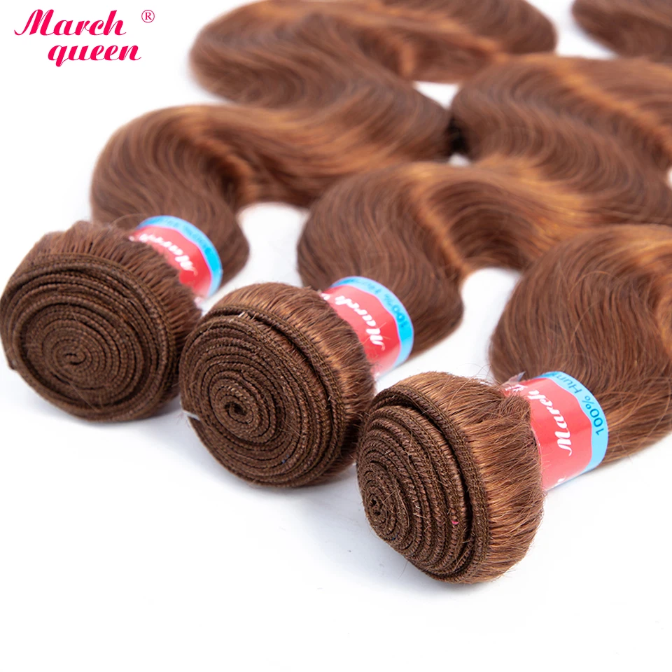  marchqueen Pre-Colored Indian Human Hair Bundles With Closure #30 Light Brown Color Body Wave Hair 