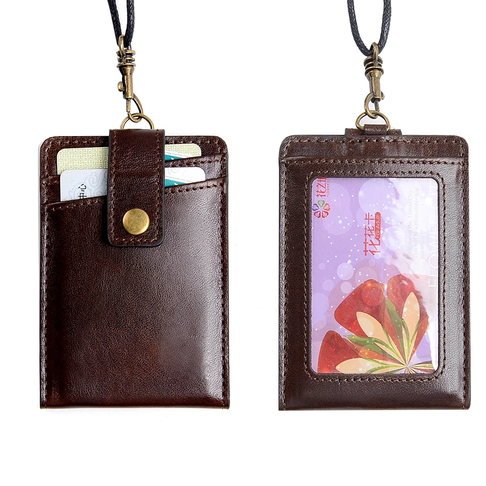 ONLVAN Neck Wallets 100 Genuine Leather Cowhide Card Holders Brown