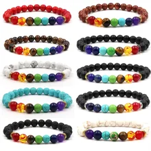 Nuevo brazalete de 7 Chakras para hombres, Lava negra, cuentas sanadoras equilibrio Reiki Buddha, pulsera de Yoga de piedra natural para mujeres