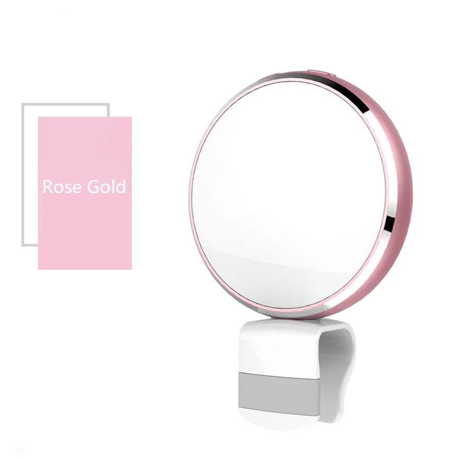 Мини перезаряжаемый светодиодный светильник для селфи с зеркалом 7 цветов для мобильных телефонов iphone samsung huawei Xiaomi - Цвет: Rose Gold