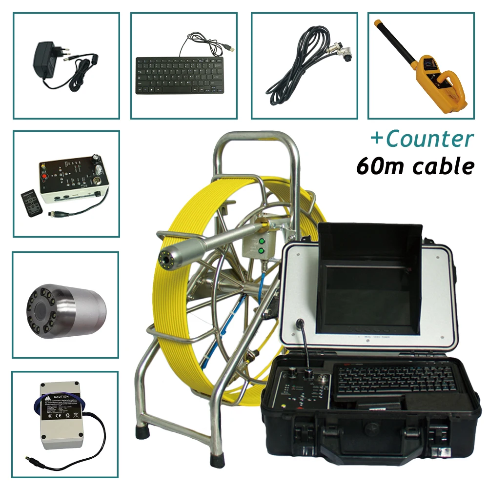 60 Meters Push Rod Used Sewer Camera Crawler Inspection Camera For Sale