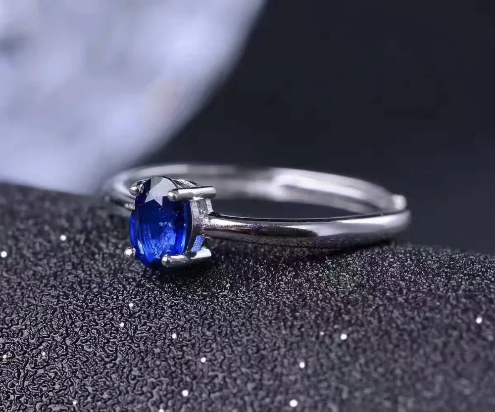 Natural dark blue sapphire gem Ring Natural gemstone Ring 925 sterling silver trendy simple elegant round women Office Jewelry