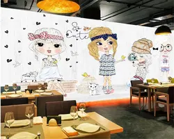 Beibehang персонализированные шелковистой papel де parede 3d обои Мода девушка рисованной мультфильм магазин одежды фоне стены