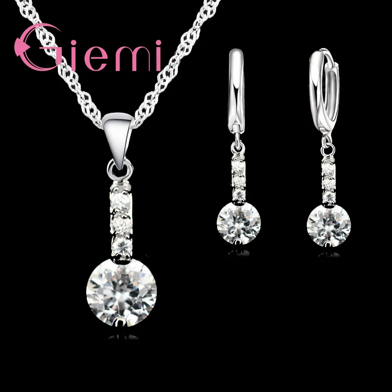 

Solid 925 Sterling Silver Super Shinning Hard Cubic Zirconia Necklace Pendant Earrings Jewelry Sets For Women Bridal Wedding
