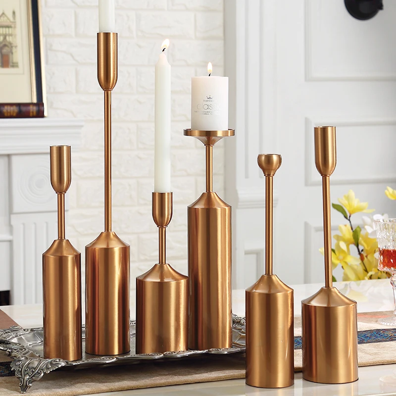 

Modern Stainless Steel Candlestick Candelabra Candle Holders For Home ornaments Wedding Table Decor Six-piece Set Candlesticks