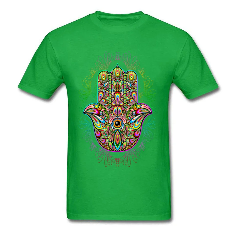 Hamsa Hand Amulet Psychedelic All Cotton Men Short Sleeve Tops & Tees Design NEW YEAR DAY T-Shirt Company Round Neck Tee-Shirts Hamsa Hand Amulet Psychedelic green