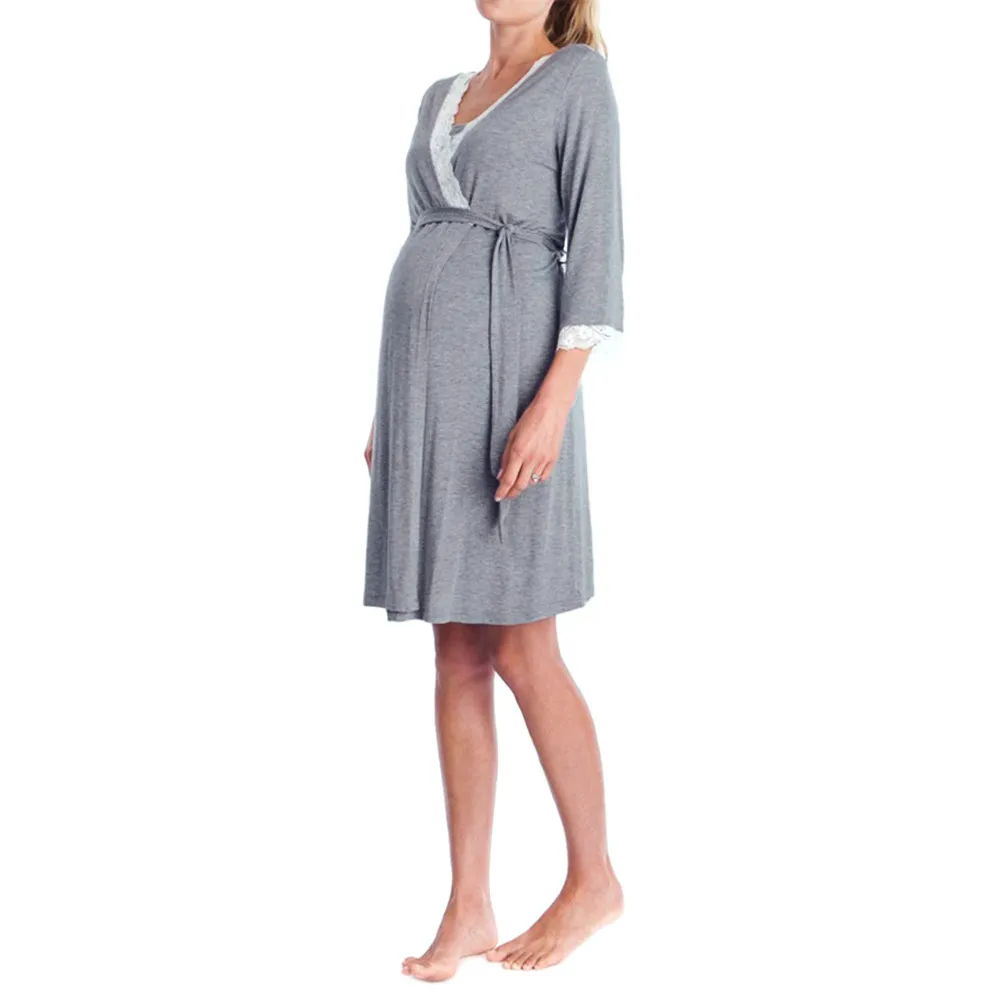 Весенние повседневные платья для беременных с квадратным вырезом и длинным рукавом, мини однотонное Повседневное платье для беременных, одежда для грудного вскармливания - Цвет: Темно-серый