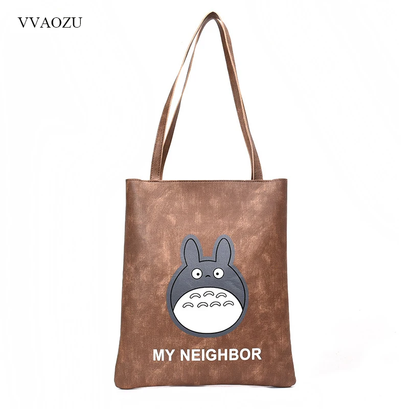 

Casual Women Anime Totoro Tote Shoulder Bags Handbag PU Leather Female Tote Handbag Ladies Hand Bags with A Mini Purse