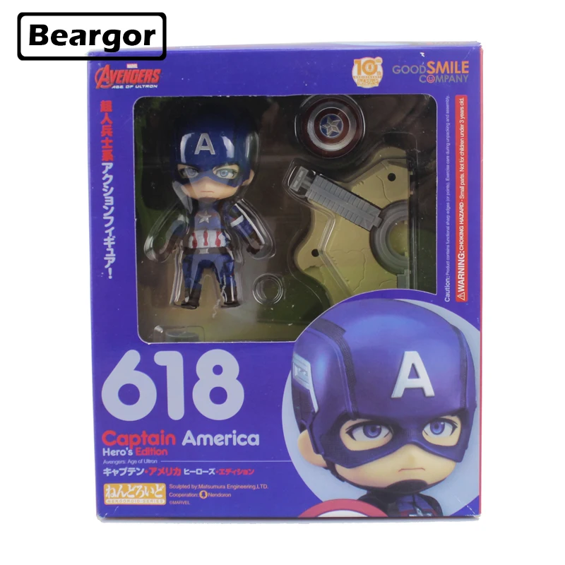 

4" Captain America Avengers Age of Ultron Hero's Edition #618 Boxed 10cm PVC Nendoroid Anime Action Figure Model Doll Toys Gift