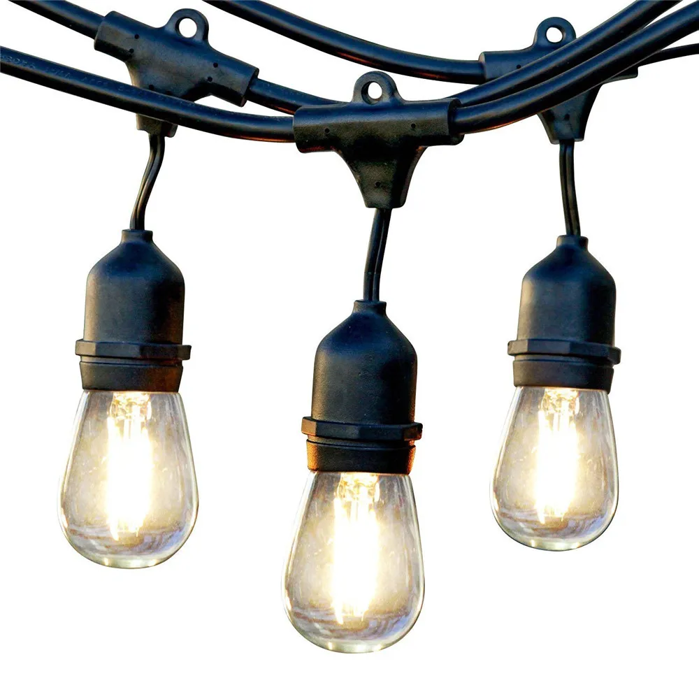 33Feet Outdoor Weatherproof Commercial Led String Light (10 E26 S14 Bulbs) Garden Patio Backyard Rope Lights 10 Hanging Sockets