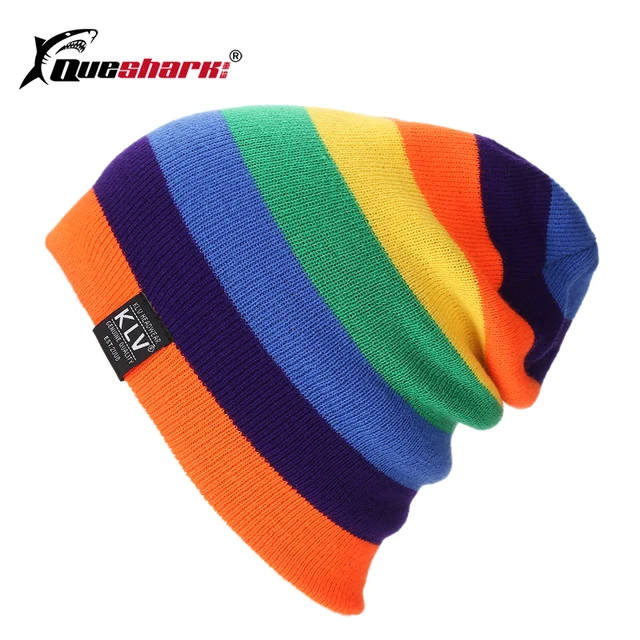 US $3.67 Winter Skiing Hats Rainbow Striped Ski Hat Unisex Warm Knitted Men Snowboard Hat Beanies Hip Hop Sk