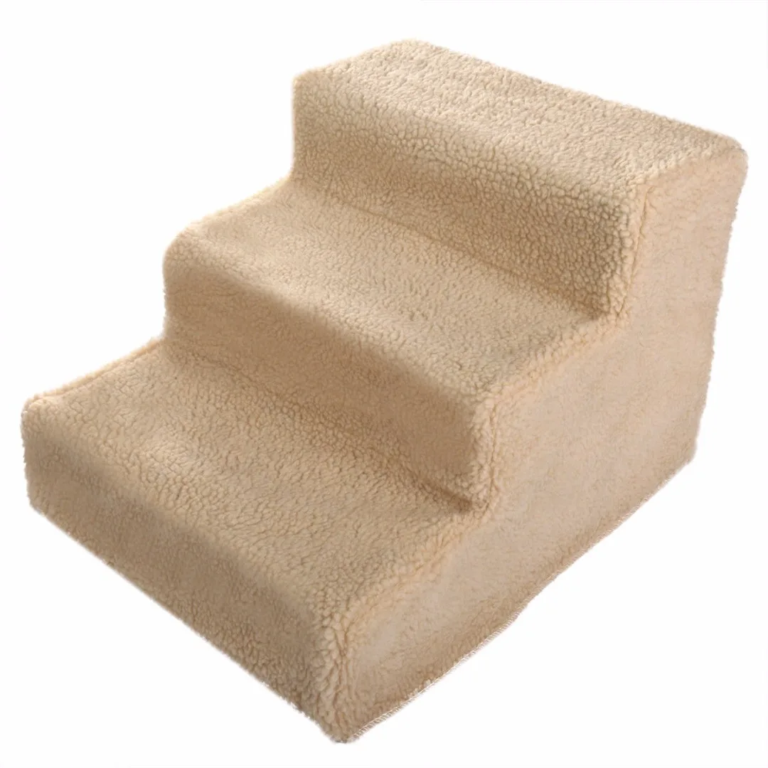 Soft Pet Stairs 3 Steps Ramp Portable Indoor Pet Steps Beige Animal Cat