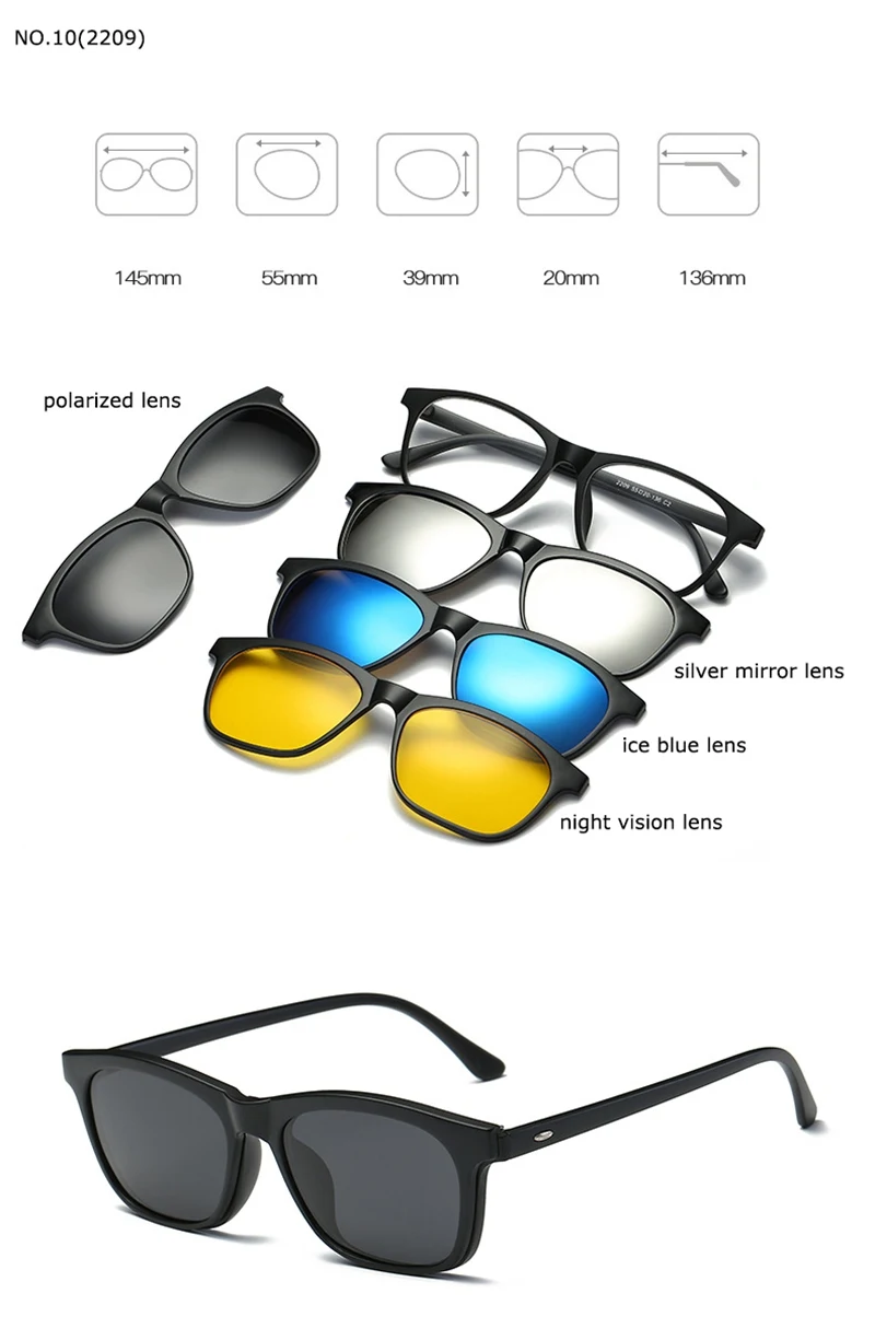 Оправа для очков для мужчин и женщин с клипсой 4 шт. поляризованные солнцезащитные очки магнитные очки для вождения близорукость