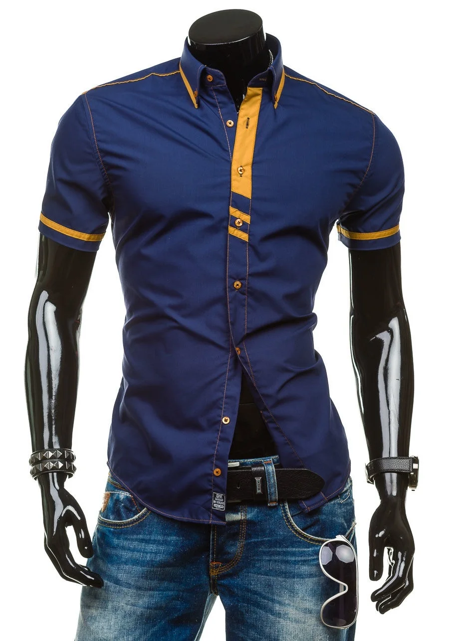 Zogaa летние мужские рубашки с коротким рукавом контрастного цвета Удобная Повседневная одежда рубашки дышащие деловые модные мужские рубашки - Цвет: Тёмно-синий
