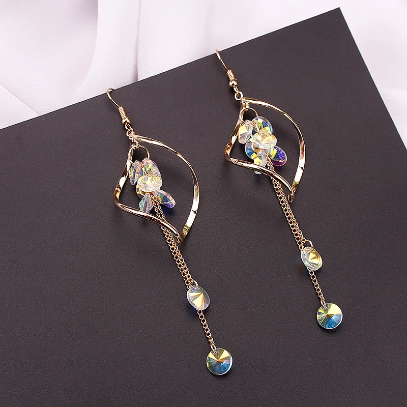 

Mossovy Korean Crystal Tassel Gold Earrings for Women Fashion Popular Tassle Fringe Silver Earrings for Female Jewelry Oorbellen