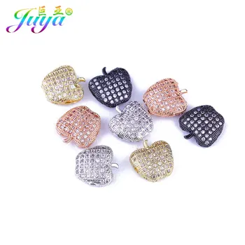 

Wholesale DIY Metal Beads Supplies Zircon Inlay Apple Shape Decoration Charm Beads For Natural Stones Beadwork Jewelry Making