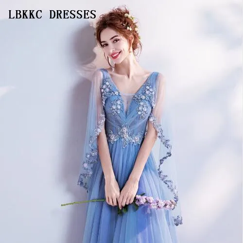 

Vestido Longo De Festa Sleeveless Blue Evening Dresses A Line Floor Length Formal Party Gown Robe Soiree Longue Femme 2018