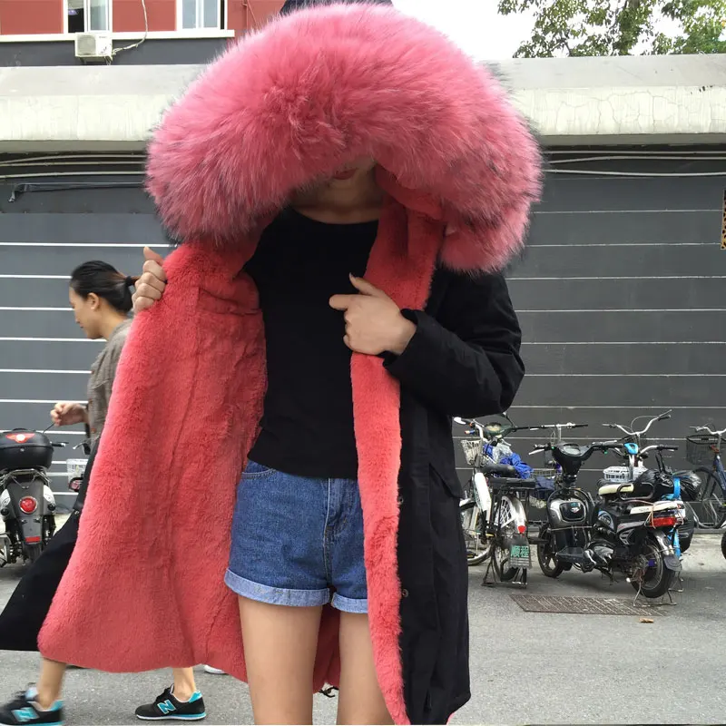 Fourrure Rouge De Mme 100 Style 2017 Longue Pastèque Arrivée Noir Réel Photo Nouvelle Parka Porter M Mode Nouveau 0xwx47qngS