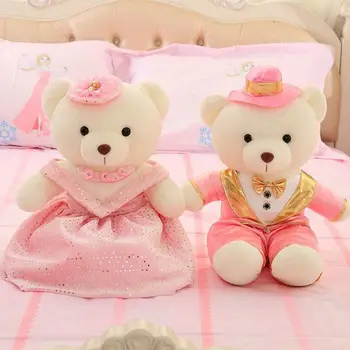 

creative wedding gift pink wedding dressing teddy bears plush toy about 40cm lovers bears soft plush toy w1724