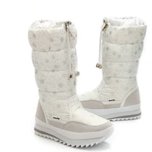 Size 35-43 Fashion Women Boots Plush Warm Snow Boots Ladies Winter Ankle Boots Waterproof Zipper White Colour Snow Flower Botas