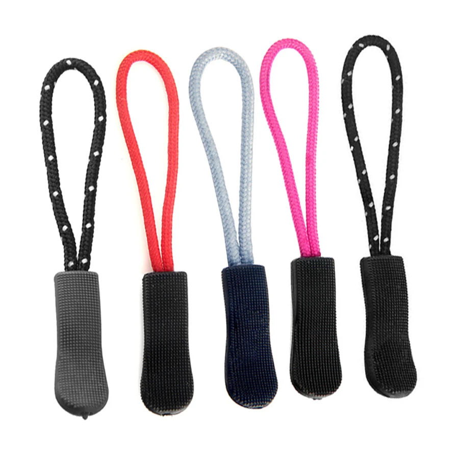 5pcs/pack Zipper Pulls Cord Ends Strap Zipper Rope Black For Bags