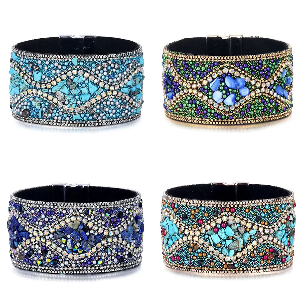 

Best selling ethnic wind bracelet alloy magnet buckle bracelet hundred matching natural gravel ladies bracelet jewelry
