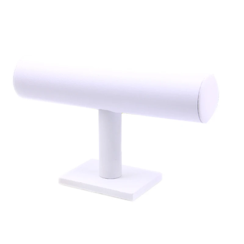 New 2014 White leather Bracelet Necklace Watch T Bar Jewelry Display Stand Rack Black Free Shipping