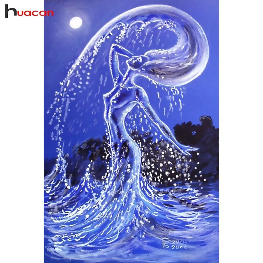 

HUACAN Diamond Painting Cartoon Diamond Embroidery Cross Stitch Sea Lady Round Full Drill Mosaic Kit Garden Decoration