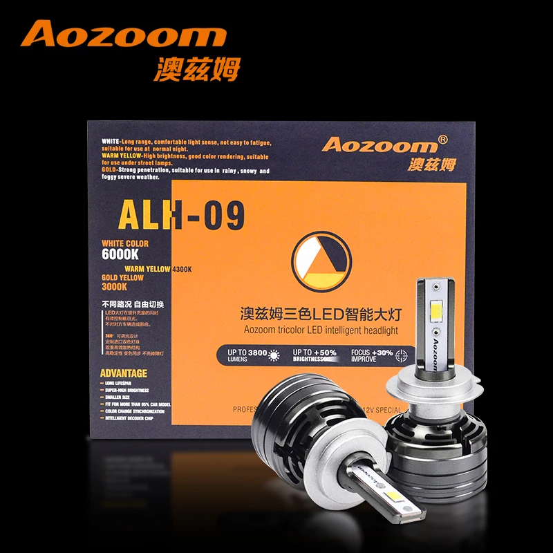 AOZOOM New Arrival Auto LED Tricolor Headlight 27w H1 H11 H7 H11 9005 9006 9012