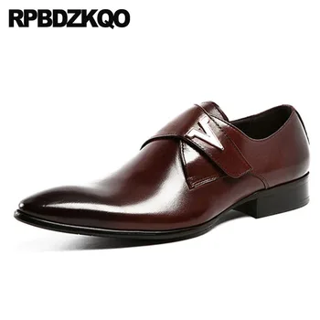 

Pointed Toe Real Leather Spring Black Men Formal Wedding Shoes Brand Luxury Dress Office Burgundy Runway Elegant Brush Italian