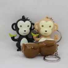 Cute monkey Take the banana 3 colors keychain cartoon Flashlight pendant led creative gift bag pendant mix order wholesale