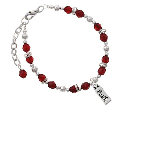 Silvertone Faith Maroon Beaded Bracelet