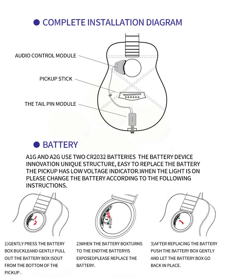 Двойной A1G A2G гитарный пикап одиночный двойной пикап портативный Избегайте открытия для 39-42 дюймов акустической гитары Пикап аксессуары