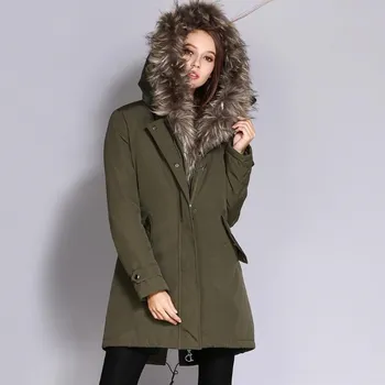 

winter jacket Women Mid-long Thicken Warm cotton-padded Down Parkas Coat Fur Collar Hooded Jacket
