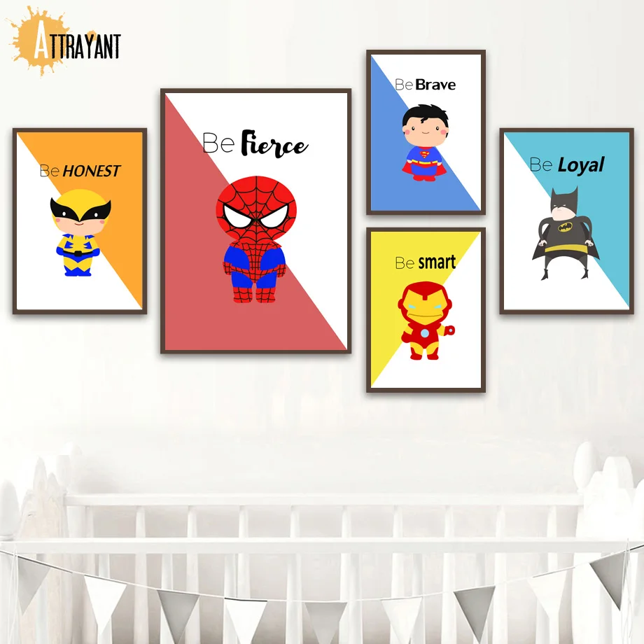 

Superhero Wolverine Spider Man Superman Nordic Posters And Prints Wall Art Canvas Painting Wall Pictures For Kids Room Decor