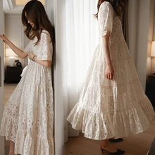 Pregnant Women Summer Lace Dress Suit Short Sleeve Fashion Fairy Maternity Dress with Cotton Lining Sweet Maxi Dress Wholesale