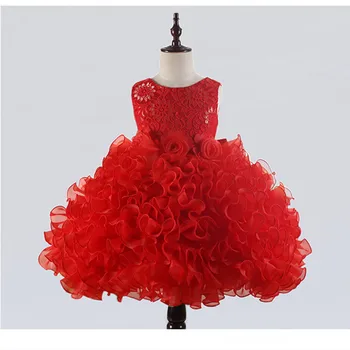 

2020 Flower Girl Beautiful Dress Girls Party Fashion Cute Perform Wedding Dress Kid Sleeveless Fold Ball Gown Red Dress Summer