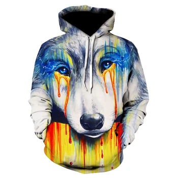

2019 fashion men's/women's 3D sweatshirts with tearwolf print and colorful graffiti hoodies are sold wholesale and retail