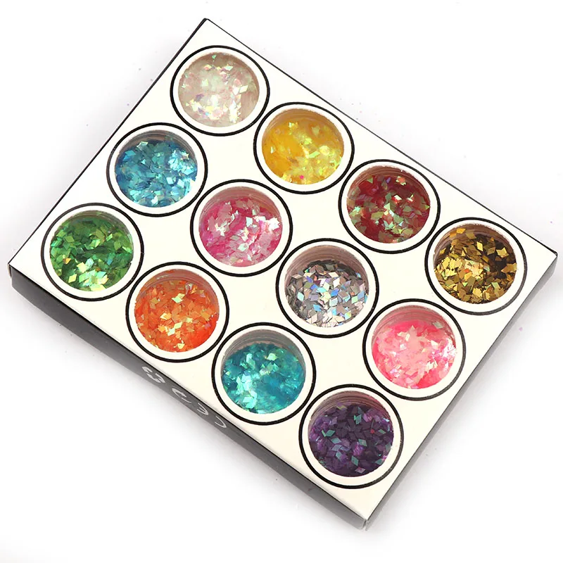 

12 Colors Laser Nail Art Glitter Rhombus Sequins Spangle Gem Paillette Nails Glitter 3D Powder For DIY Nail Art Jewelry