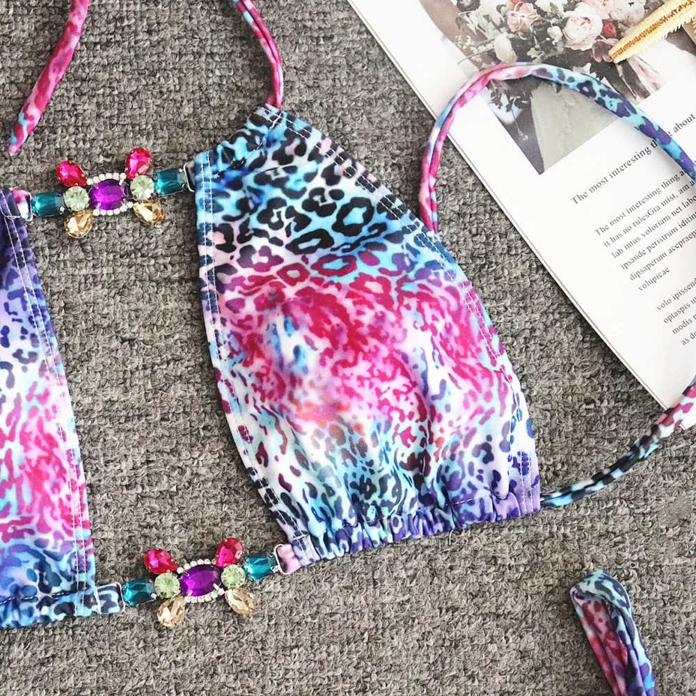 Billige 2019 Jewel Badeanzug Frauen Bikini Set Ornamente Bademode Sexy Badeanzug Push up Grünen Steine Riemen Badeanzüge