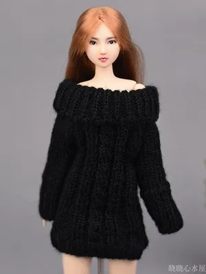 Черный вязаный тканый свитер ручной работы для куклы Барби, одежда, топы, пальто, платье, кукольная одежда, подарки для детей, аксессуары для игрушечной куклы - Цвет: black sweater